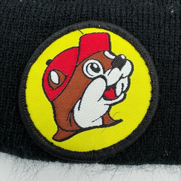Buc-ee’s Black Beanie Hat with Logo Patch Knit Cuffed Acrylic Winter Cap - Picture 3 of 4